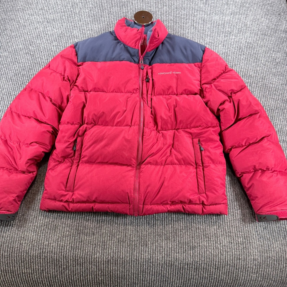 Vineyard Vines Full Zip Puffer Mens Medium Jacket Red Navy Blue Ripstop Quilted